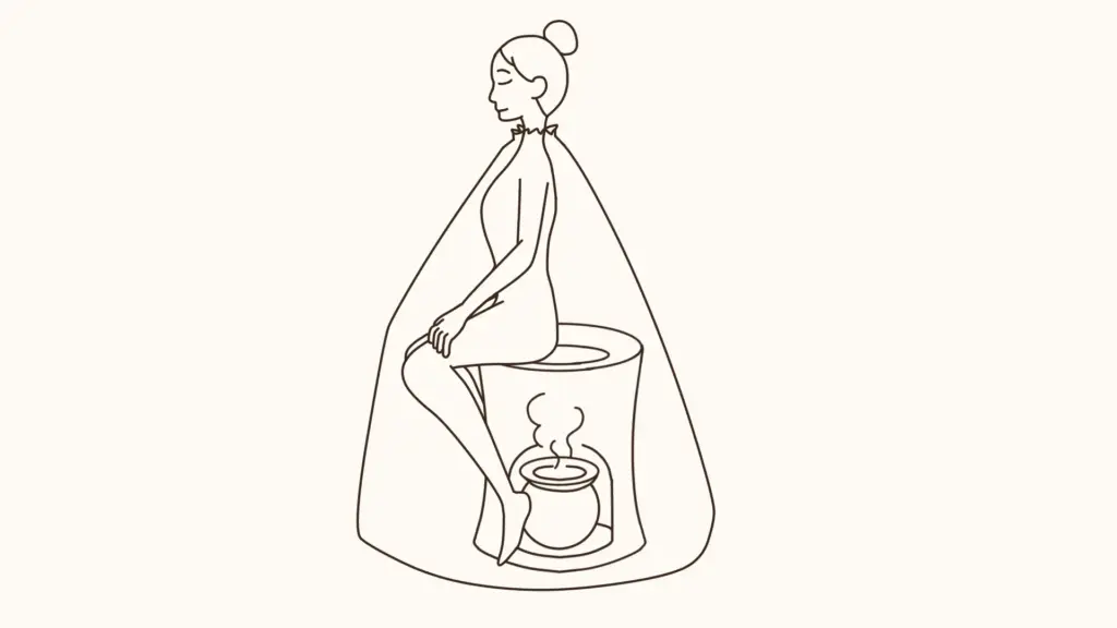 カルーセル５,女性が背中蒸しを受けているイラスト